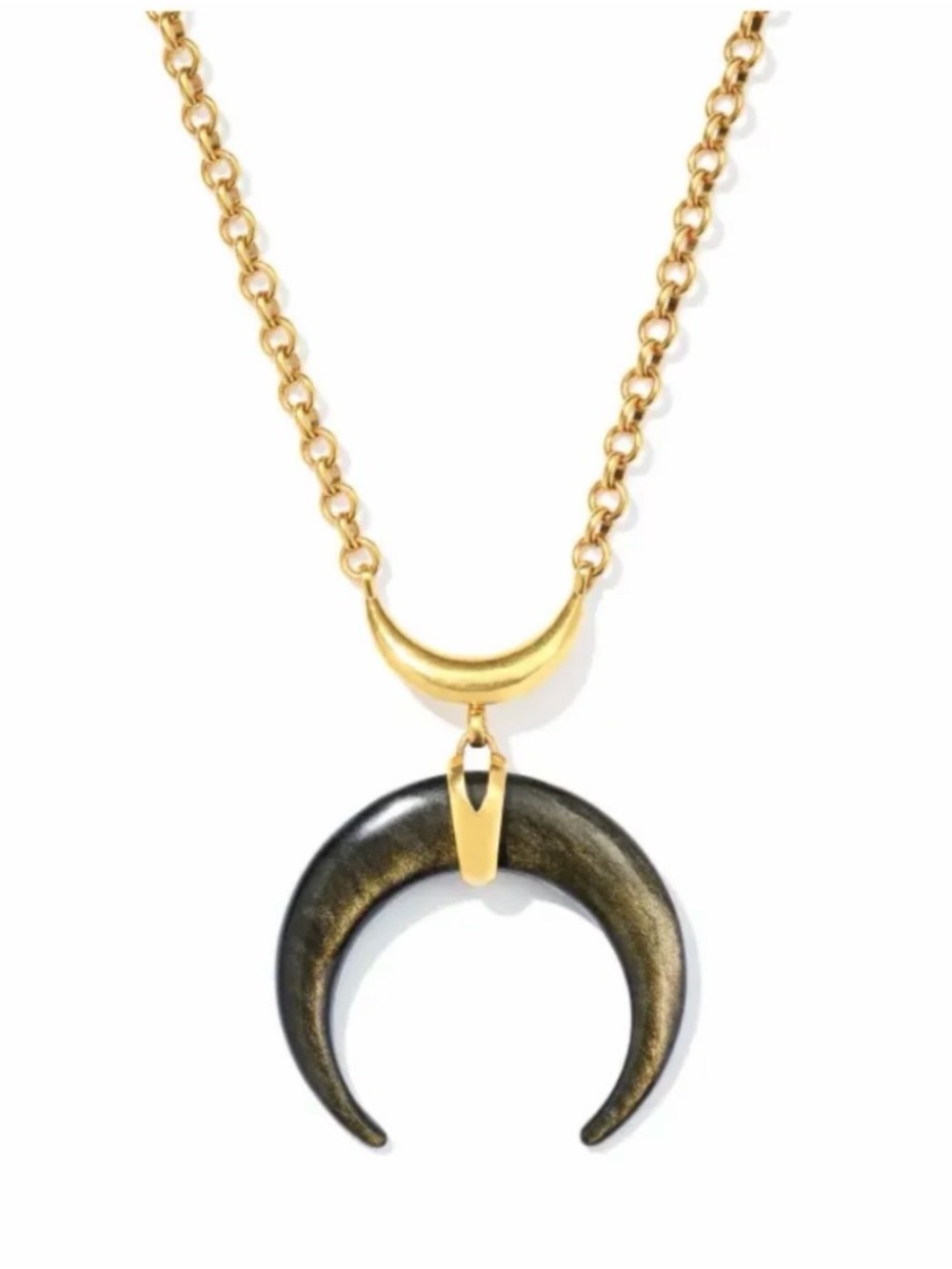 RARE Kendra Scott Lanie Wilson Gold Chain Necklace with Black Crescent Pendant